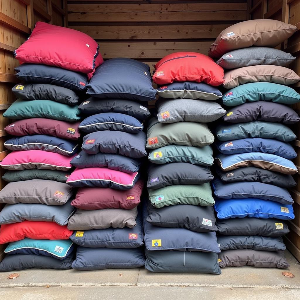 Used horse blankets hanging on a rack