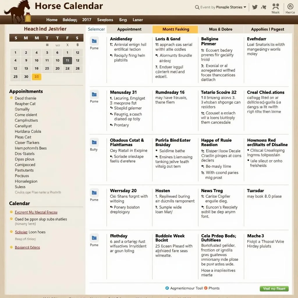 Using a horse calendar for planning