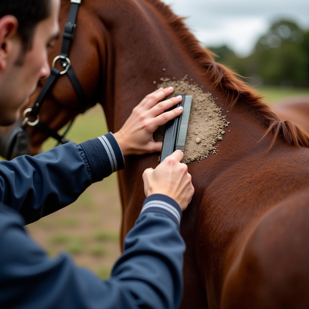 Grooming a Horse with a Curry Comb