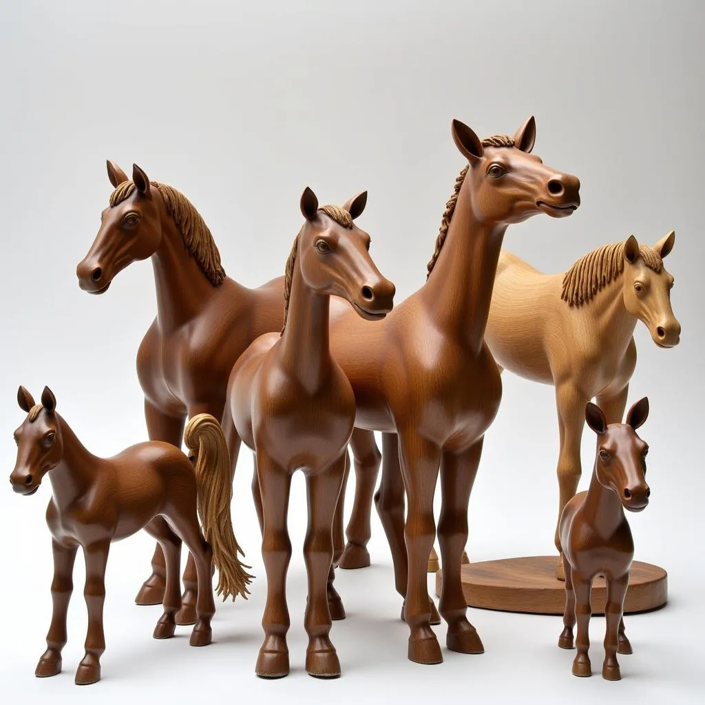 Horse Sculptures in Various Wood Types and Styles