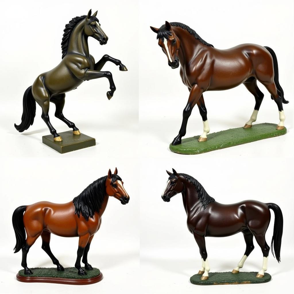 Different horse statues showcasing various breeds