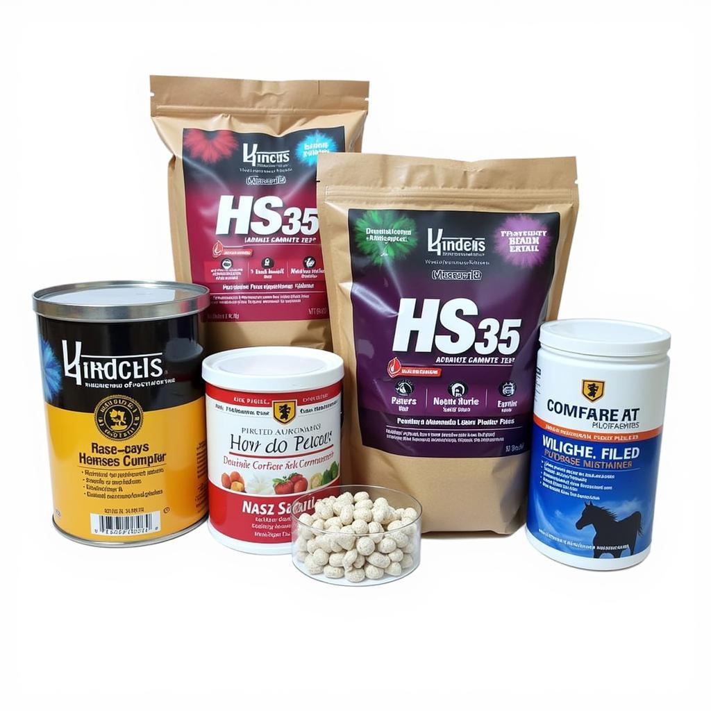 Different brands and forms of HS35 horse supplement