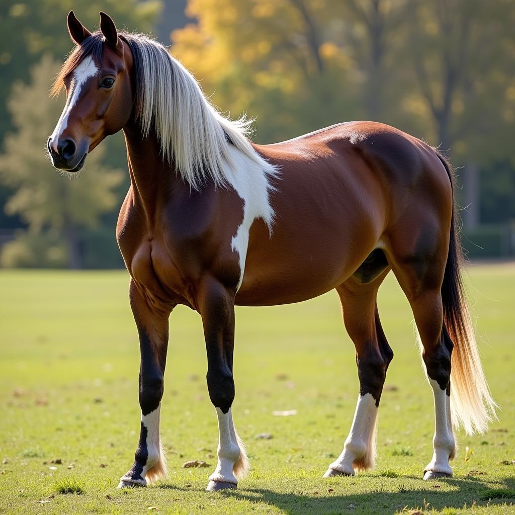 Varnish roan horse standing in profile