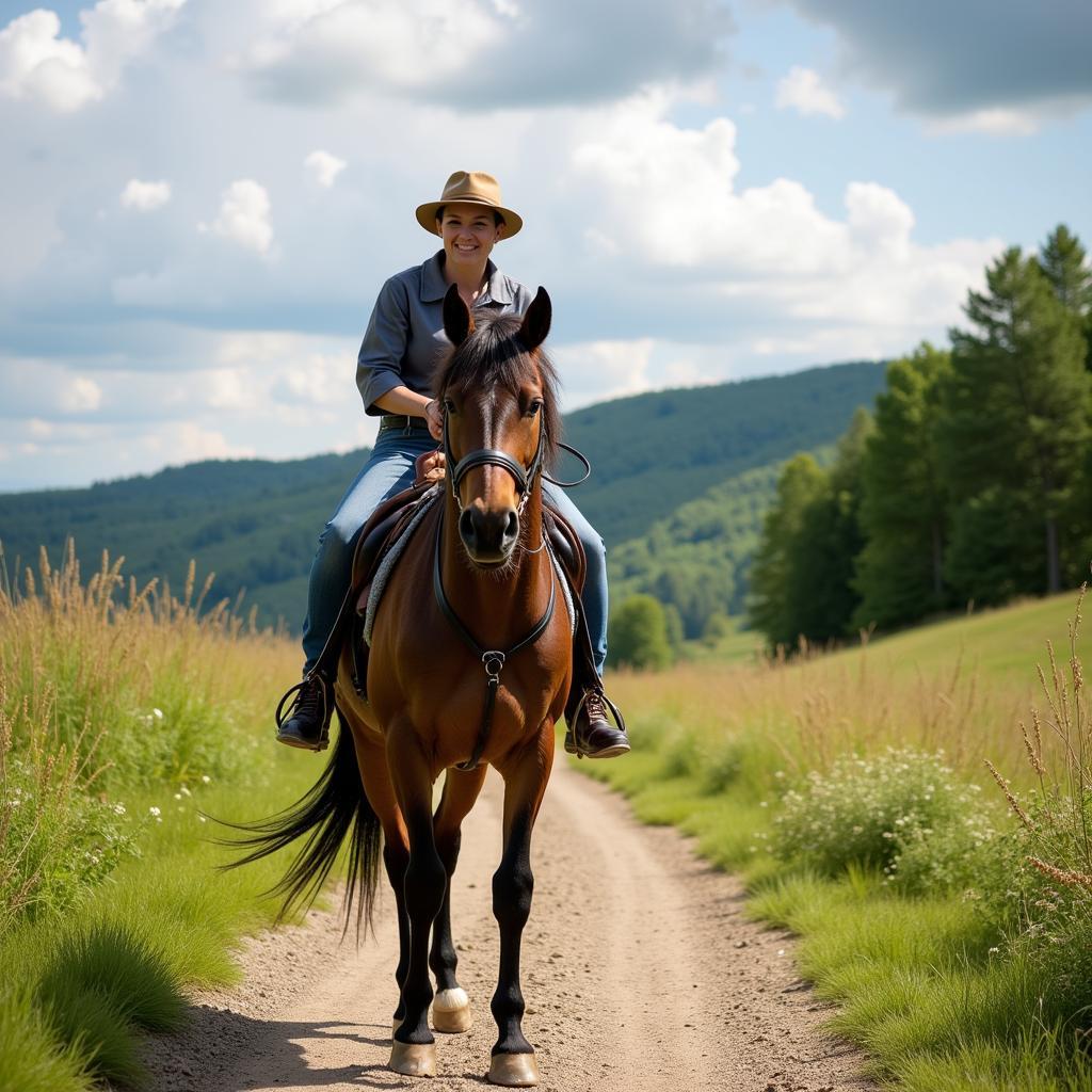 A Vermont Blend horse and rider on a scenic trail ride