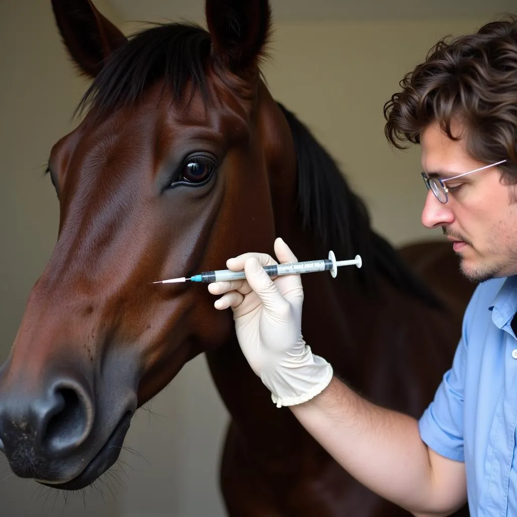 Veterinarian administering Aniprin to horse