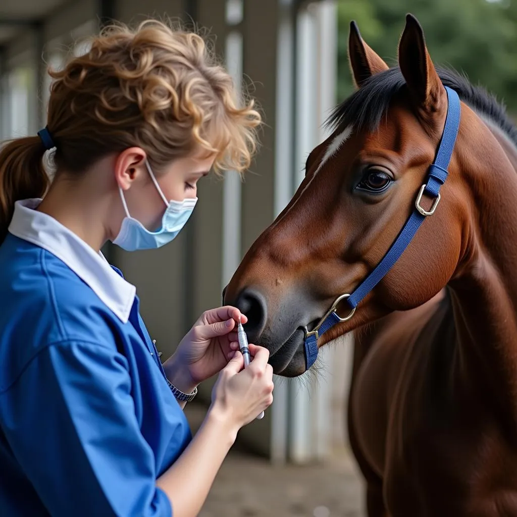 Veterinarian Giving Medicine to a Horse