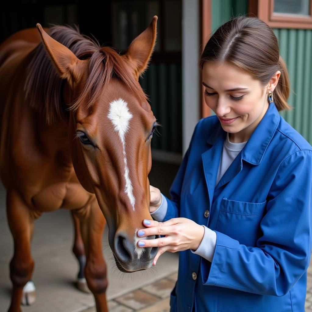 Veterinarian administering milk thistle supplement to a horse