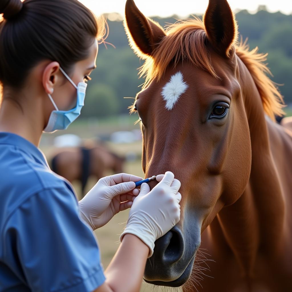 Veterinarian Administering Wormer to Horse