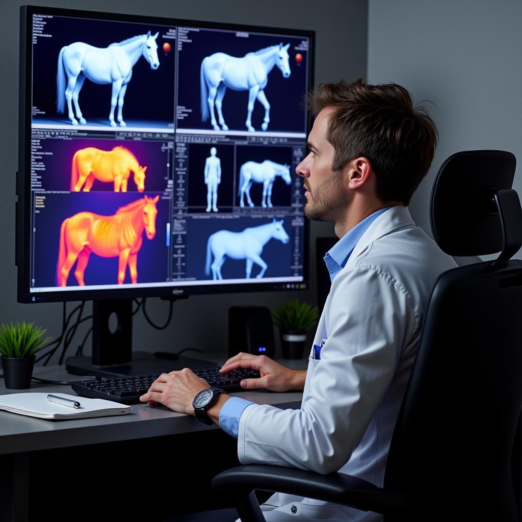 Veterinarian Analyzing Equine Thermal Images