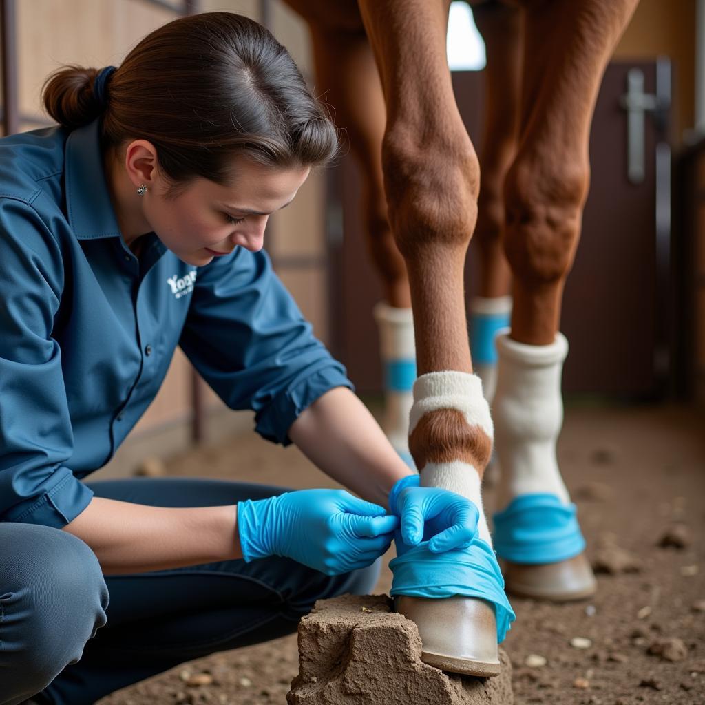 Applying Clogs to Horse with Laminitis