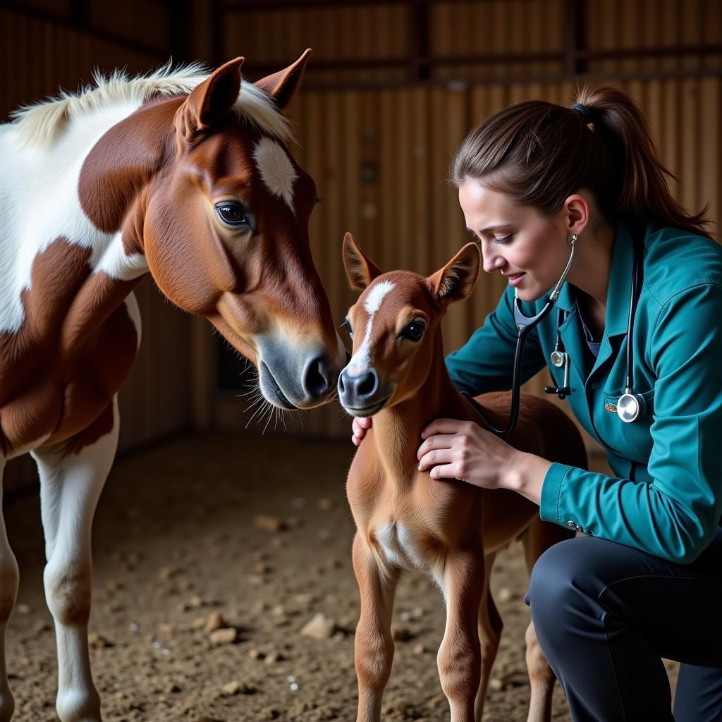 Veterinarian Caring for Premature Foal