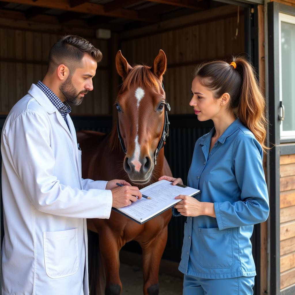 Veterinarian Consulting with Horse Owner