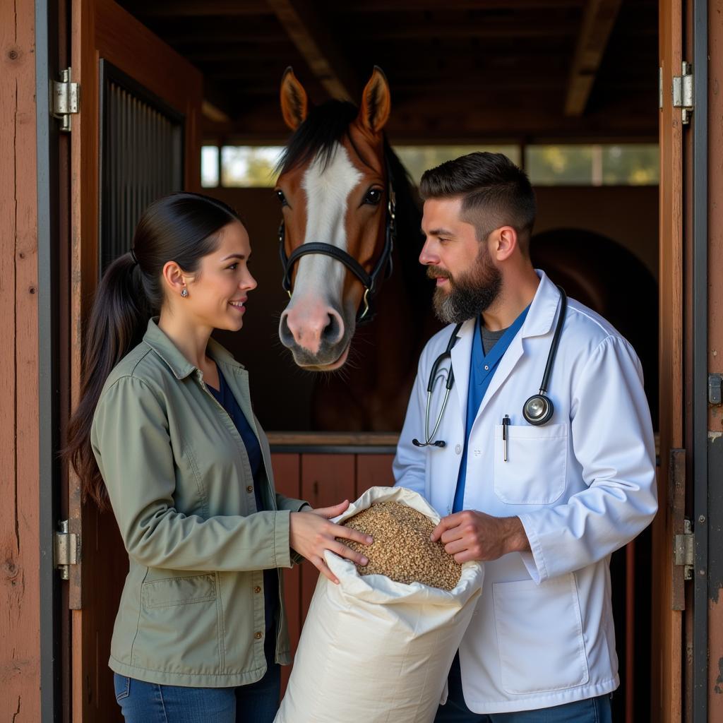 Veterinarian Discussing Horse Feed