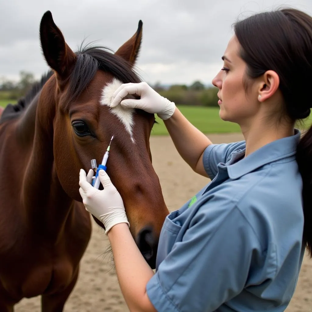 Veterinarian showing how to administer power pack wormer