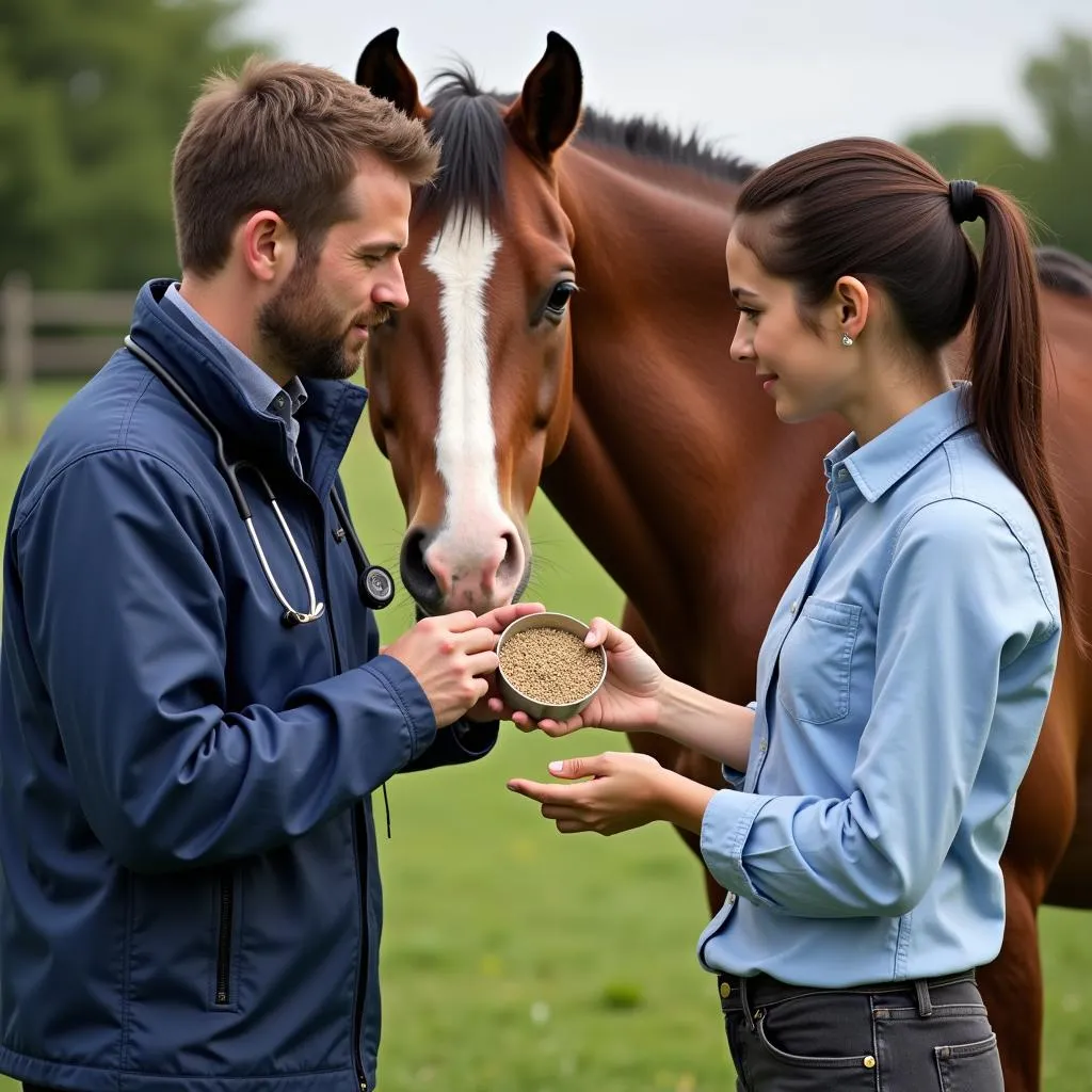 Veterinarian Discussing Linseed Benefits with Horse Owner