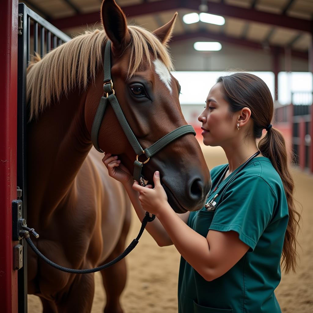 A veterinarian conducting a health check on a circus horse