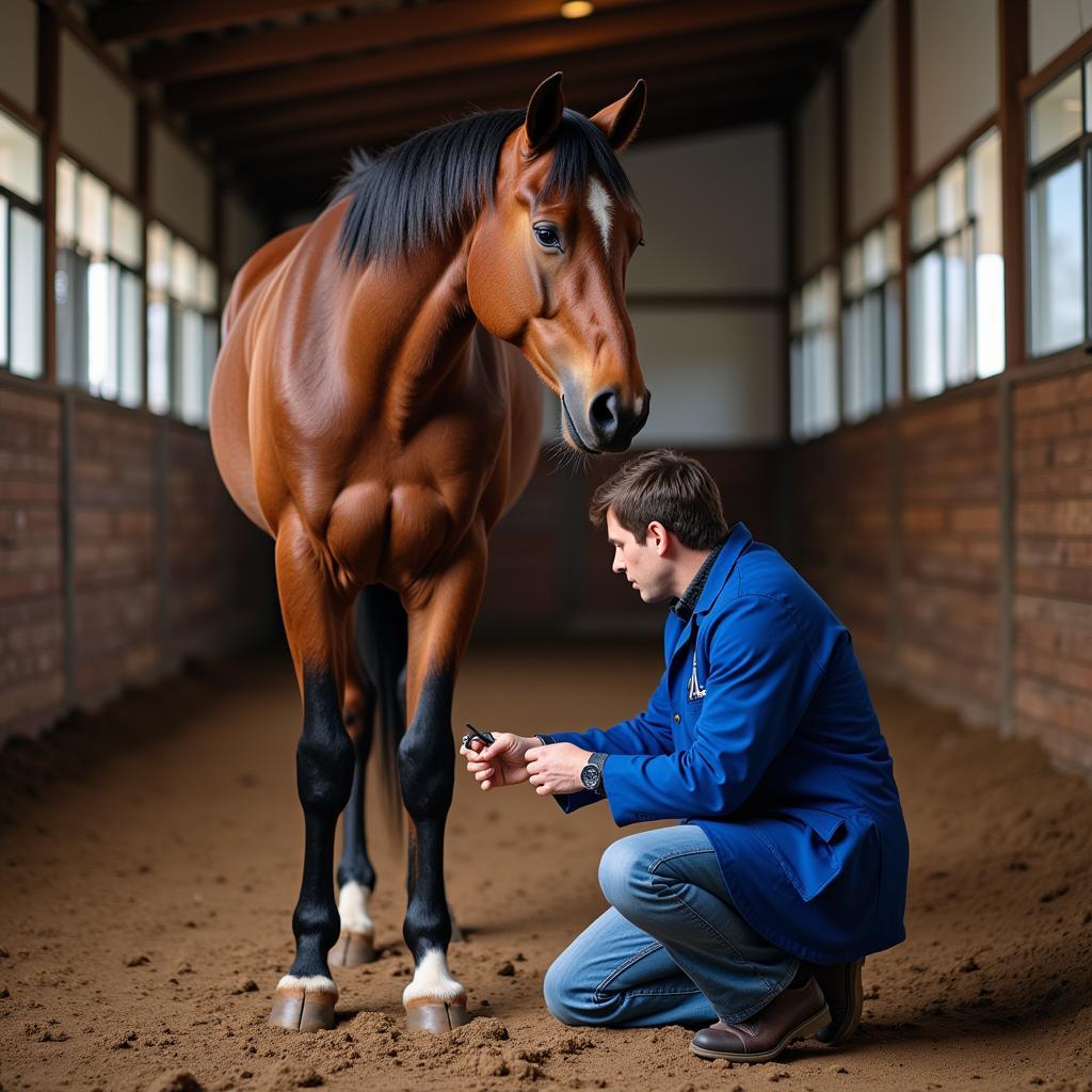 Veterinarian conducting a pre-purchase exam on a barrel racing horse