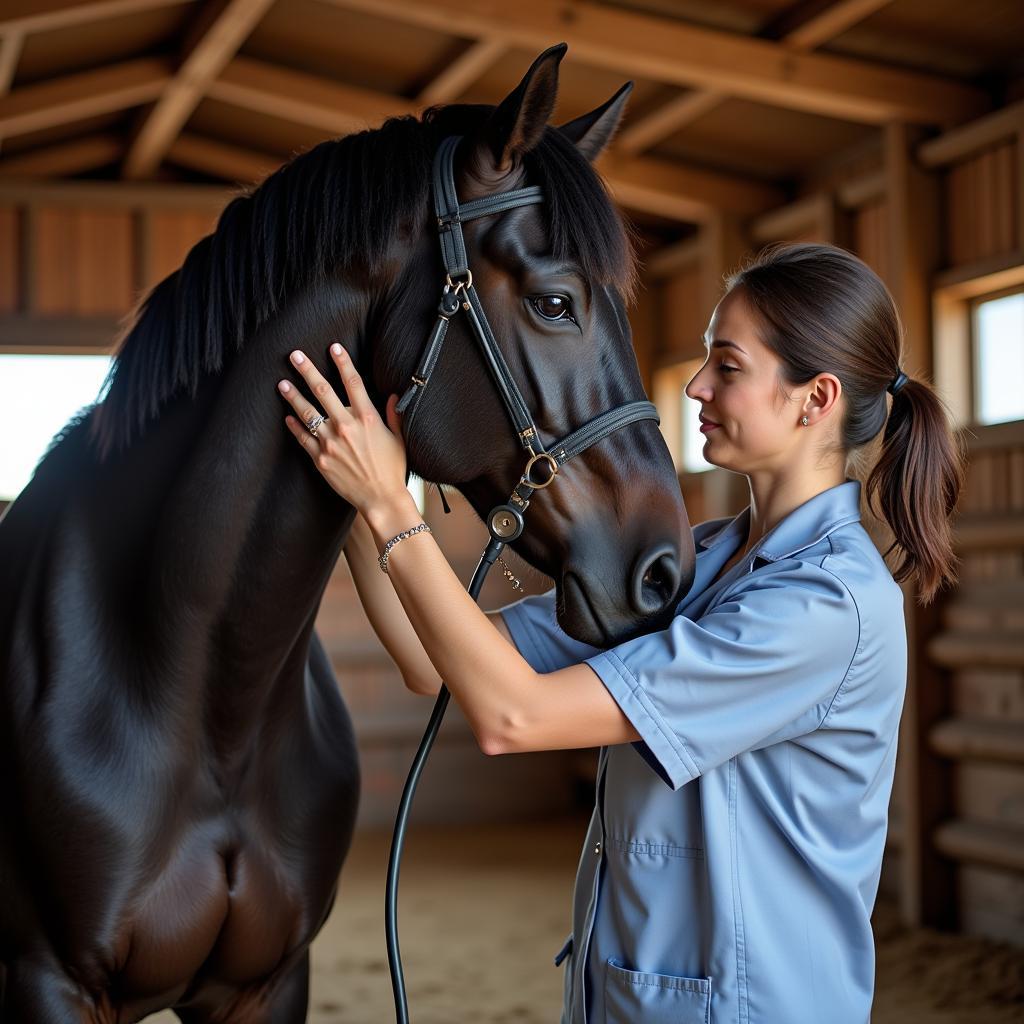 Veterinarian Examining Friesian Horse in Texas