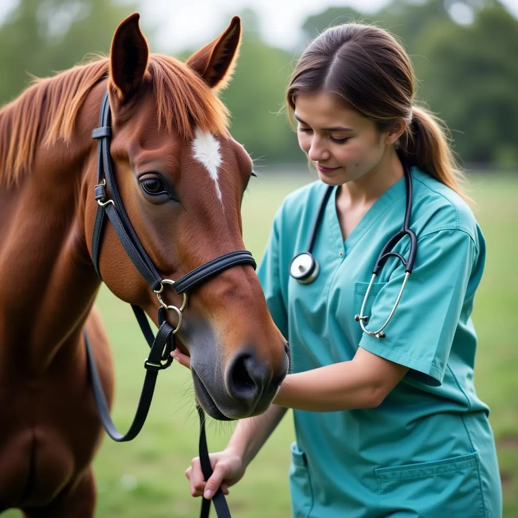 A veterinarian performing a check-up on a horse.