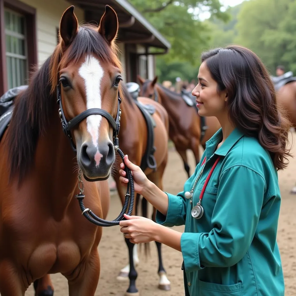 Veterinarian examining a horse