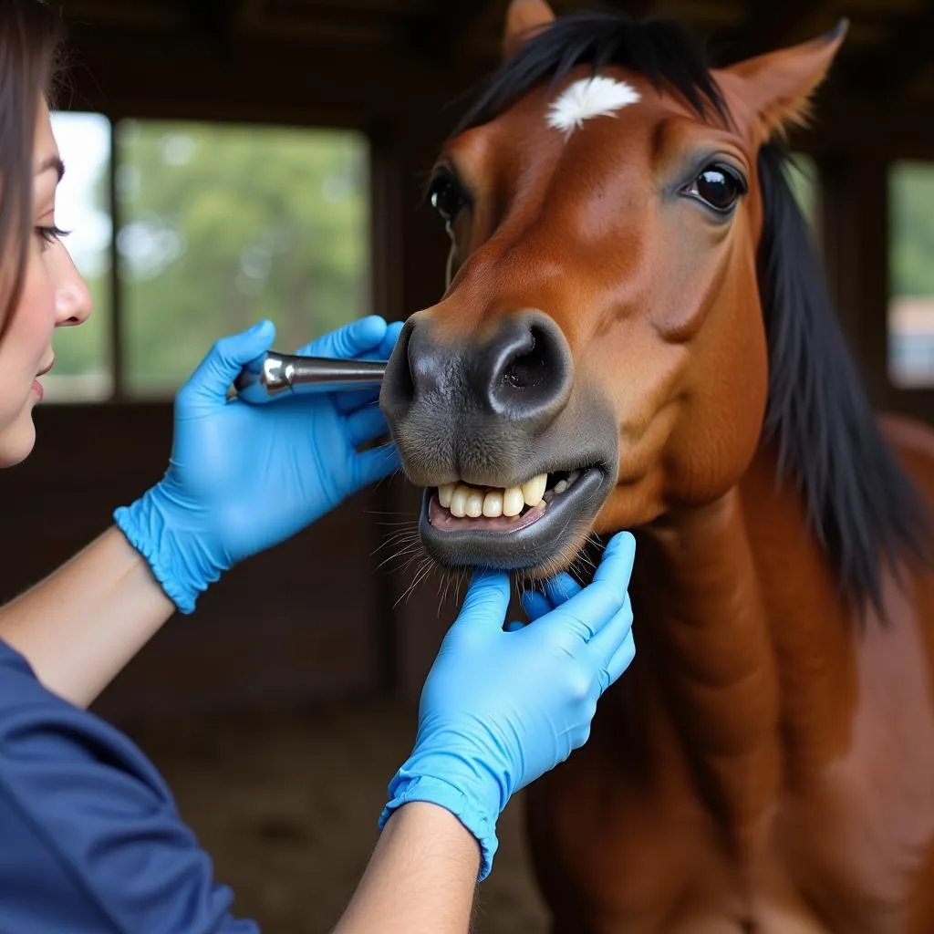 Veterinarian Examining a Horse's Teeth