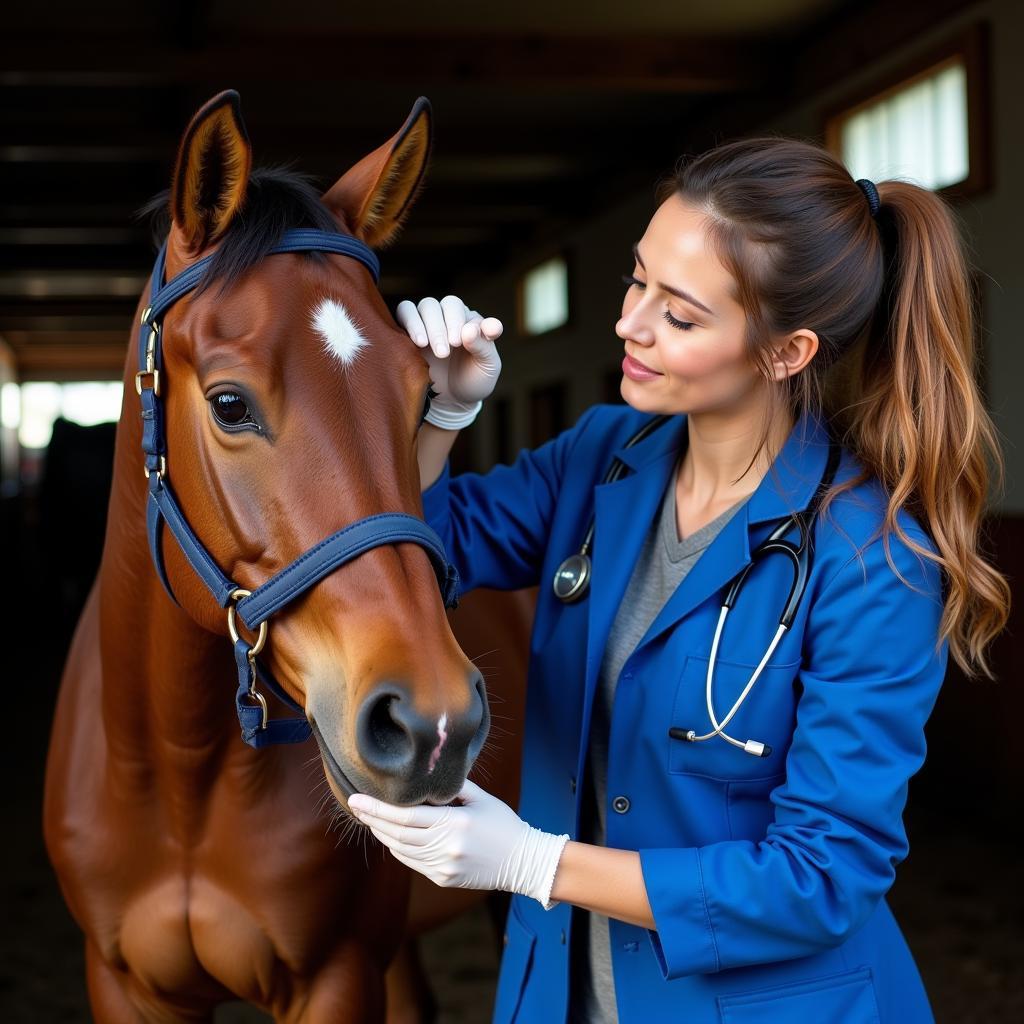 Veterinarian Examining a Horse