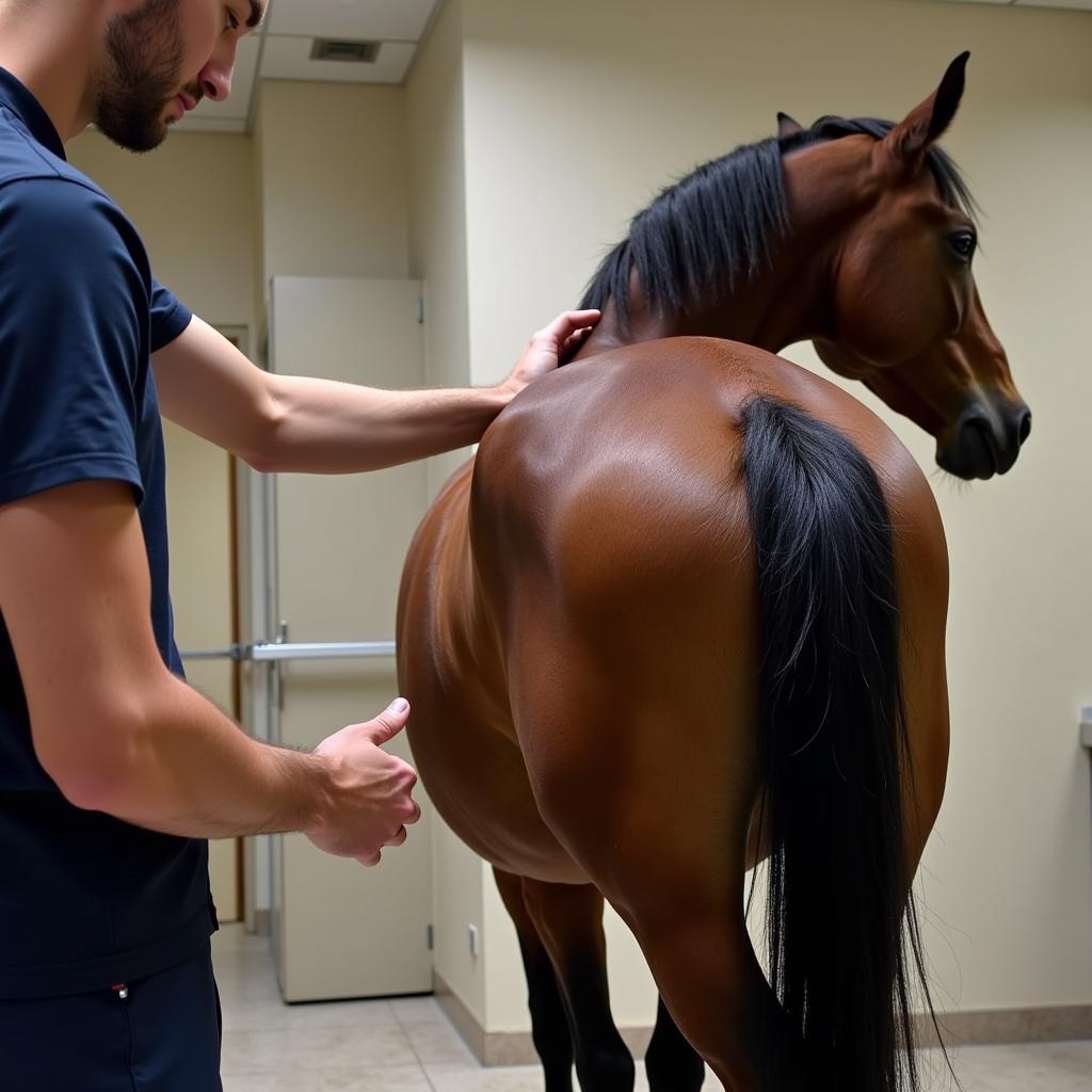 Veterinarian Examining Horse for Lordosis