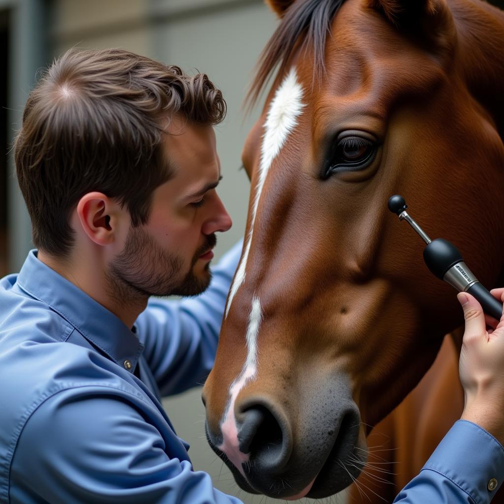 Veterinarian Performing a Check-Up on a Horse