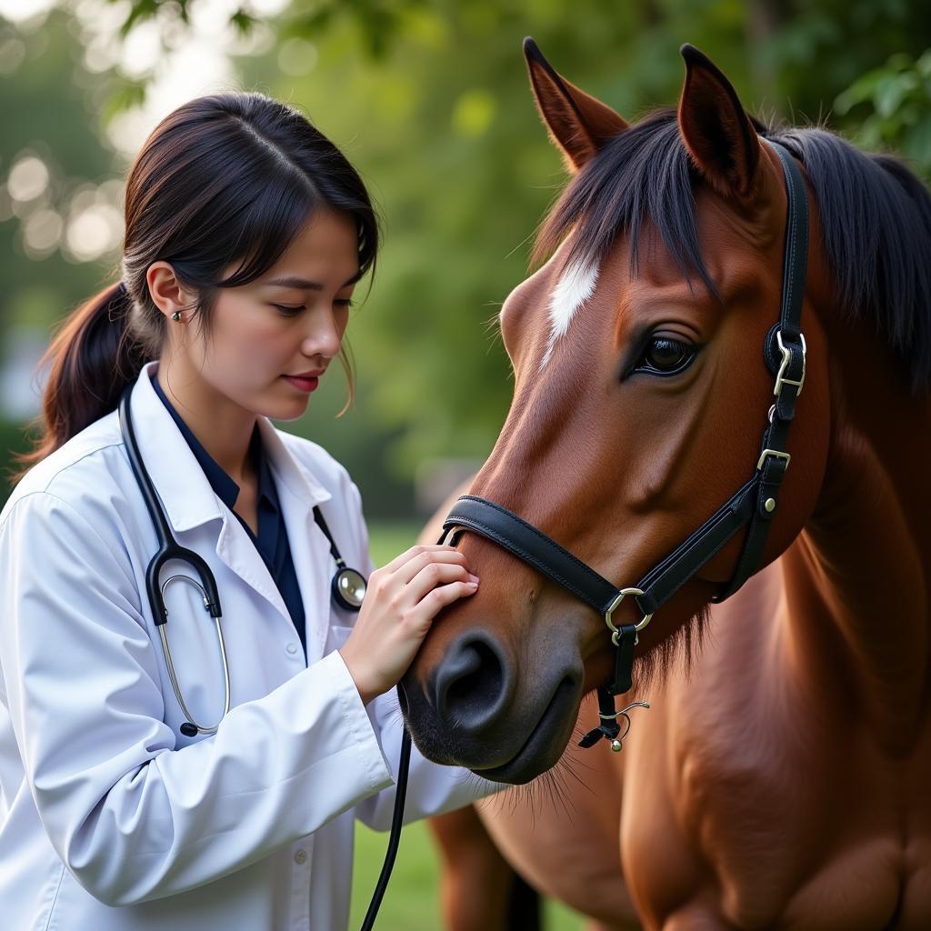 Veterinarian Examining a Horse for Dietary Needs