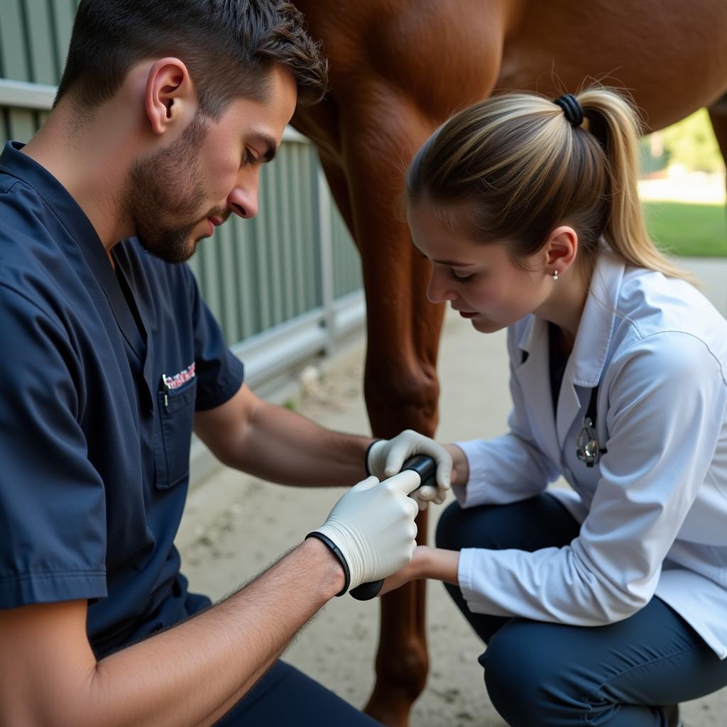 Veterinarian providing care to a horse