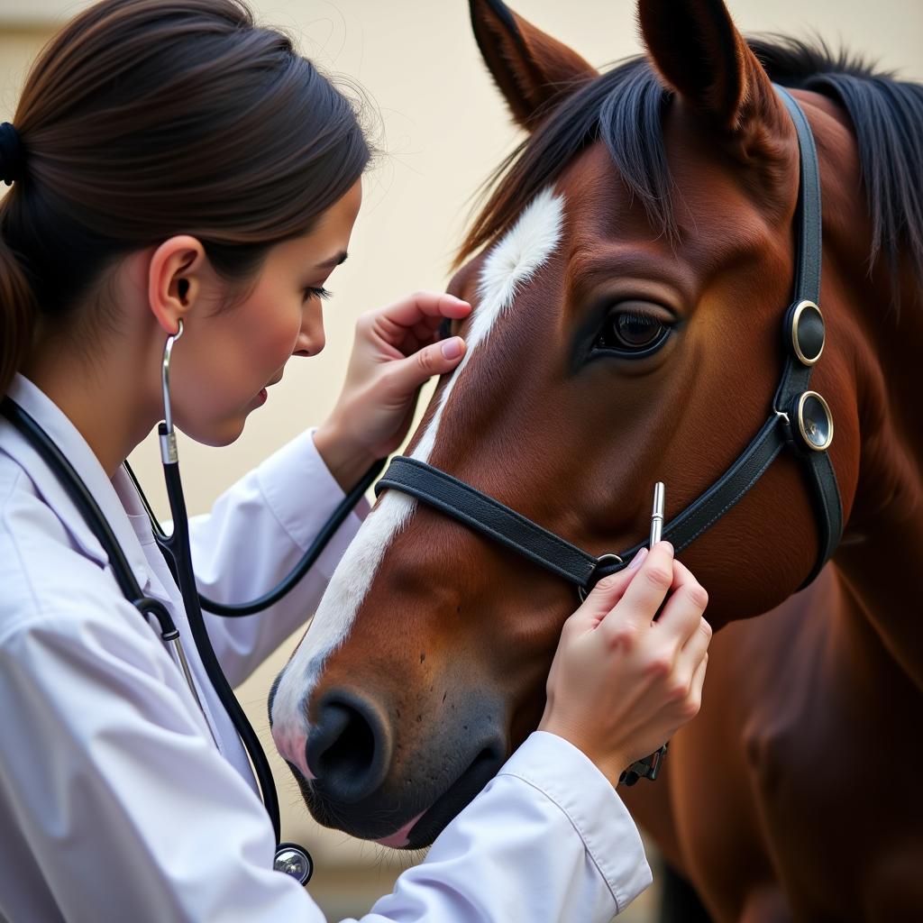 Veterinarian Carefully Examining a Horse's Eyes