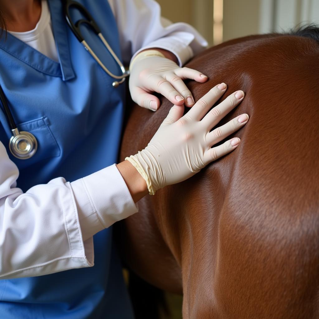 Veterinarian examining a horse for potential medical conditions related to masturbation