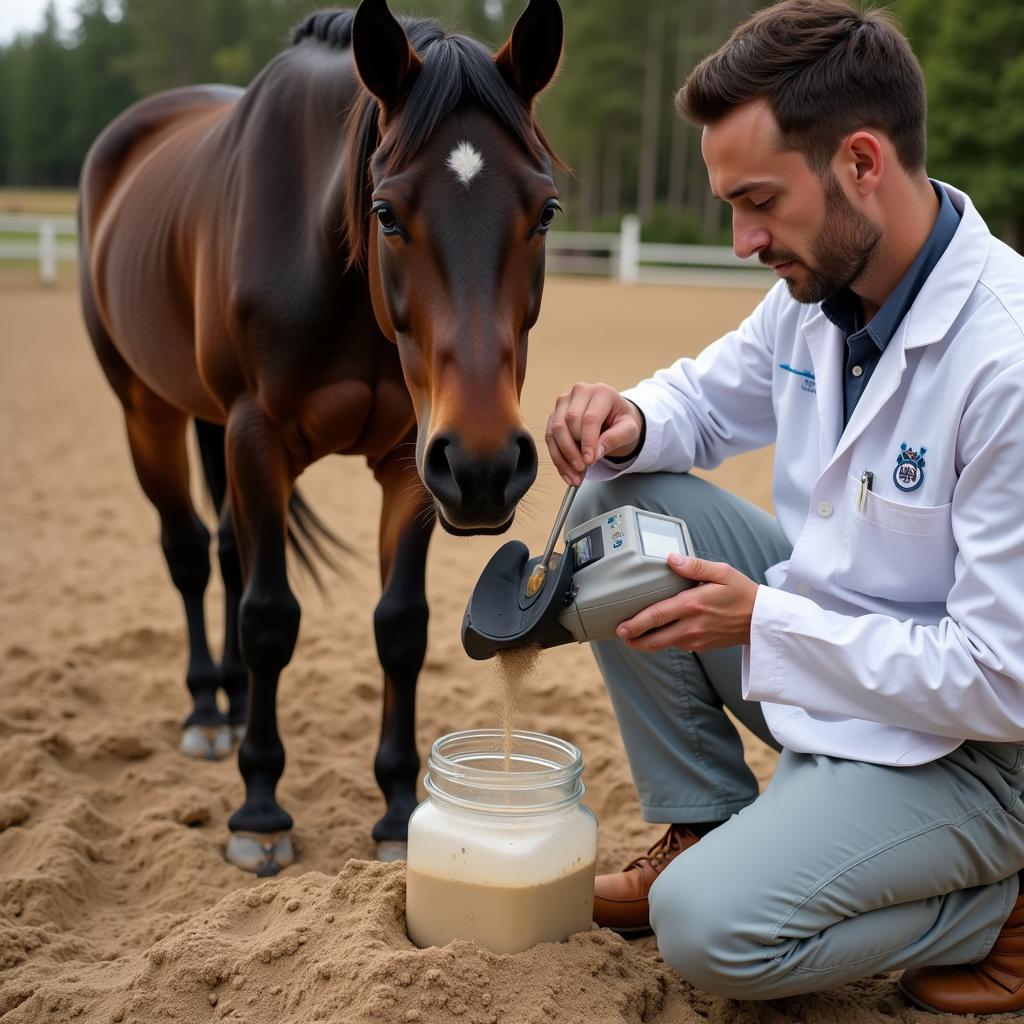  Veterinarian examining a horse for sand accumulation