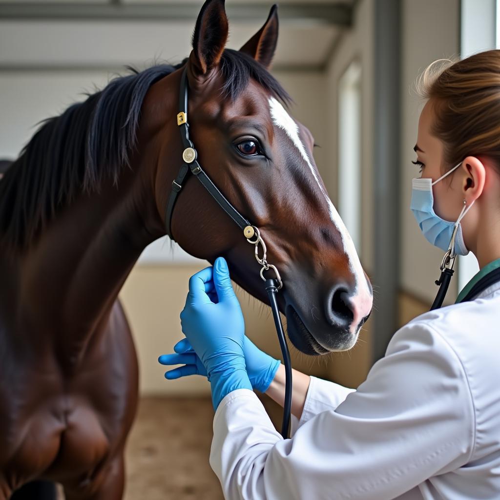 Veterinarian Examining Horse for Vaccine Reactions