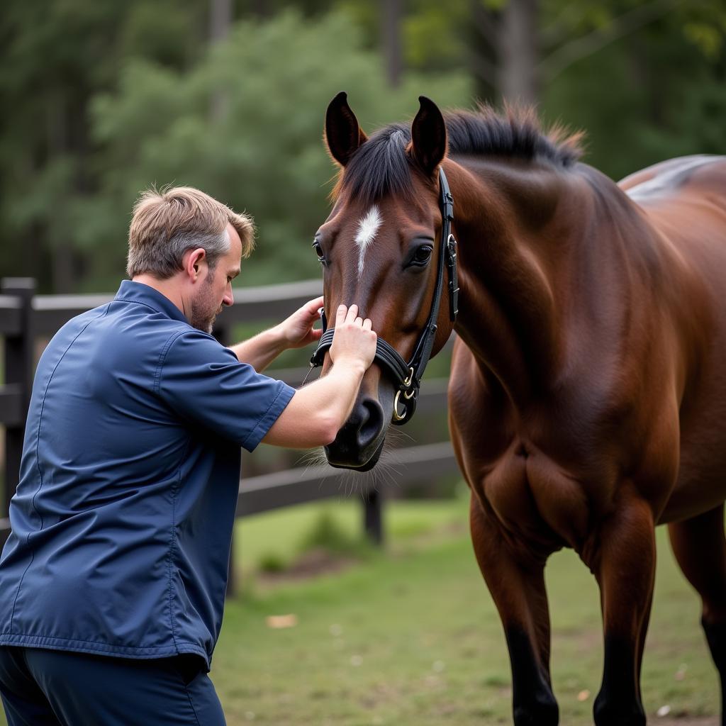 Veterinarian Conducting a Thorough Health Check on a Performance Horse