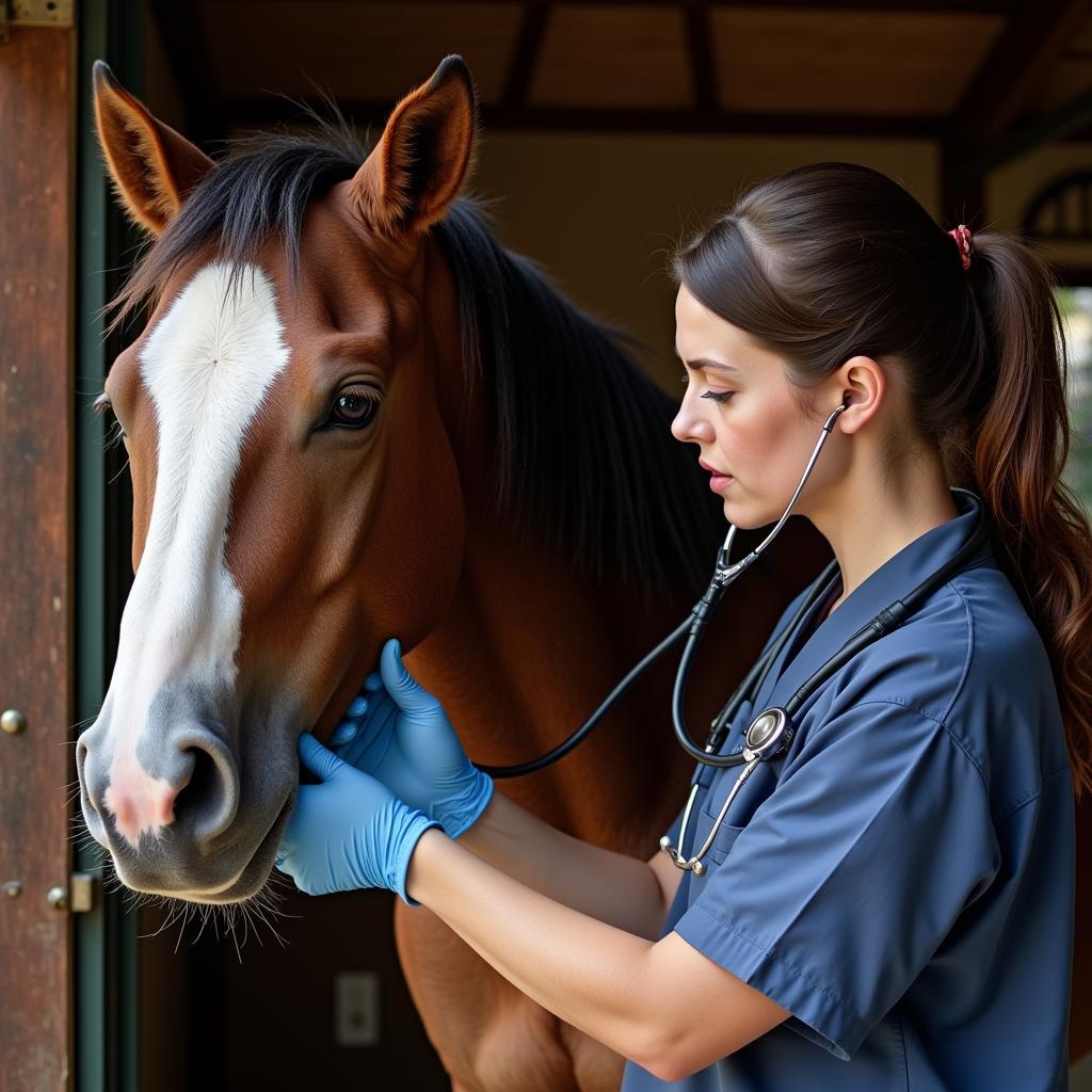 Veterinarian Examining a Horse