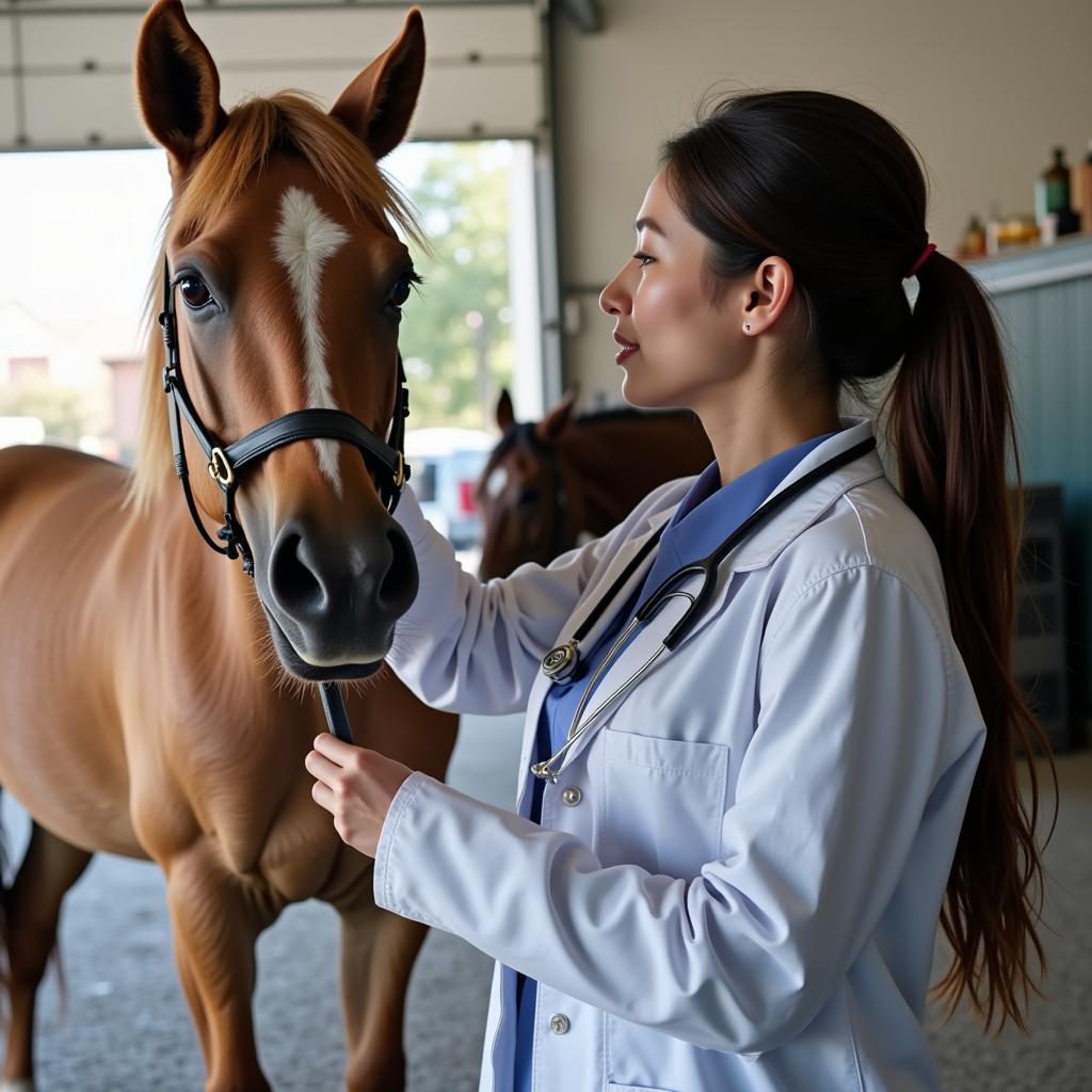 Veterinarian Examining a Horse