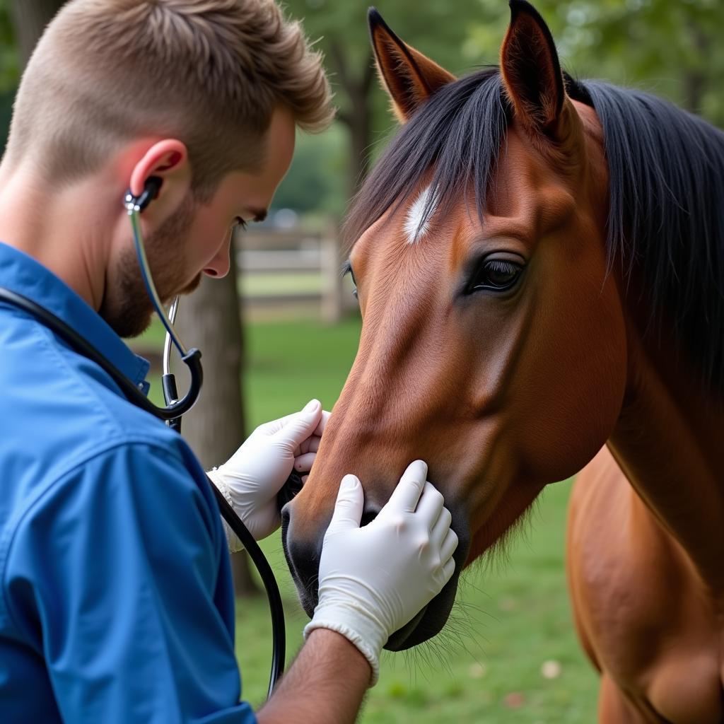 Veterinarian Examining Horse for Big Head