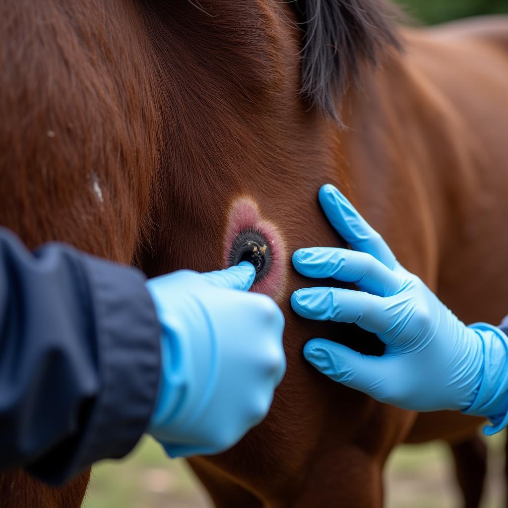 Veterinarian Examining Horse Coat for Lice