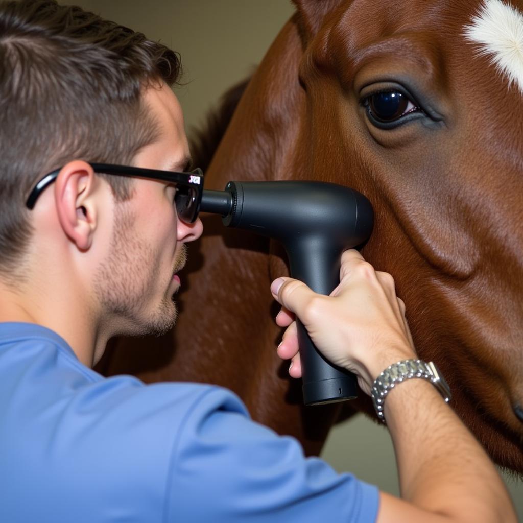 Veterinarian Conducting an Ear Exam on a Horse