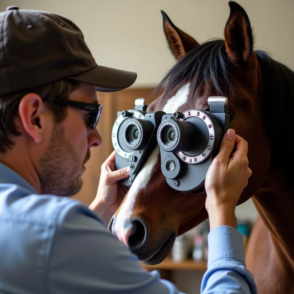 Veterinarian performing an eye exam on a horse