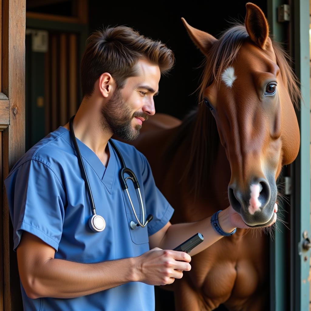 Veterinarian Examining Horse for Allergies