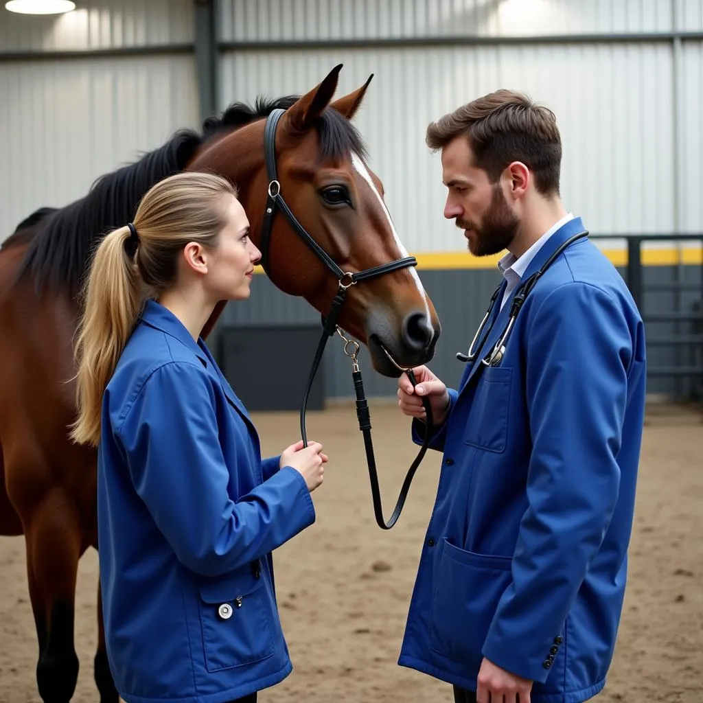 Veterinarian examining a horse for APF supplement suitability