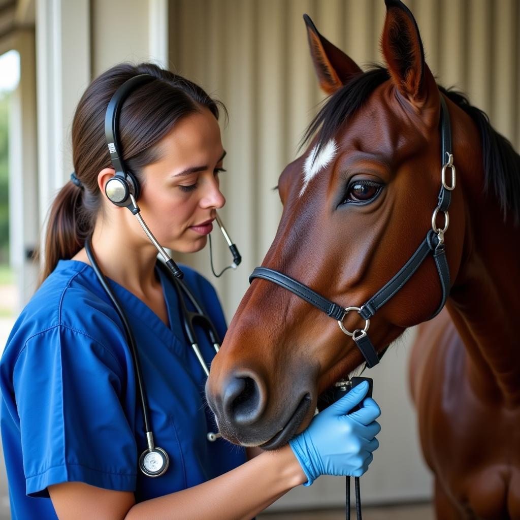 Veterinarian examining a horse for potential e-se deficiency