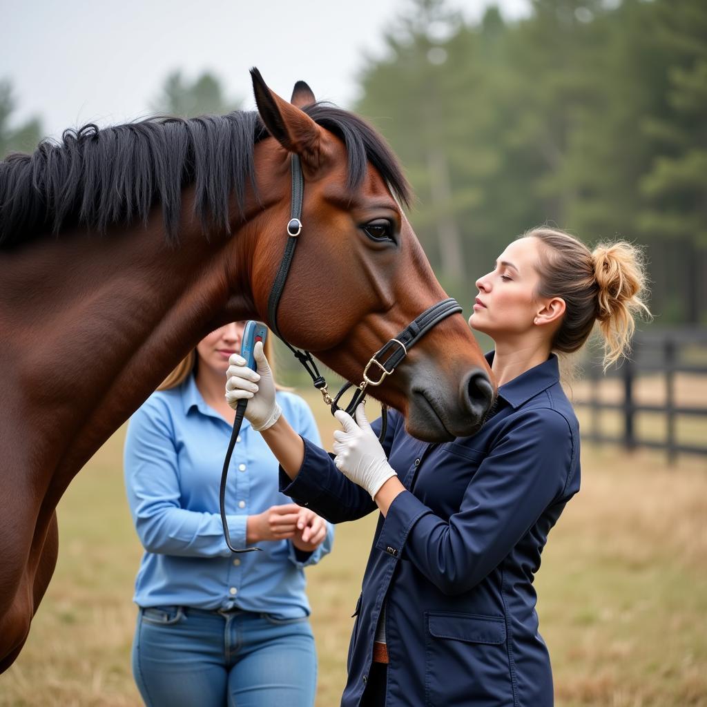 Veterinarian Attending to a Horse Suspected of Heat Stroke