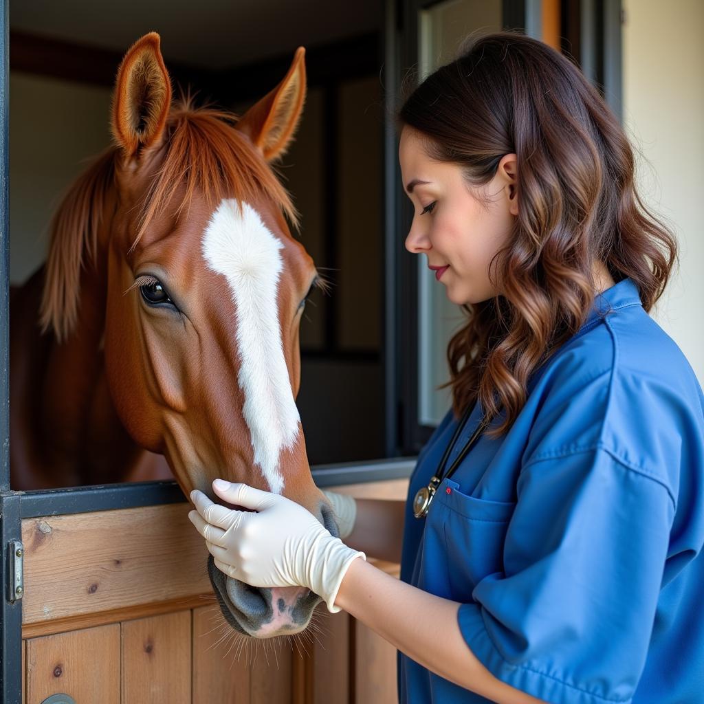 Veterinarian Examining a Horse for Parasites