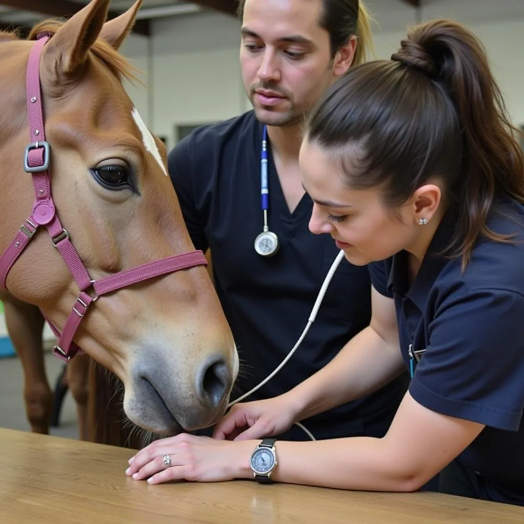 Veterinarian examining a horse for potential ulcers