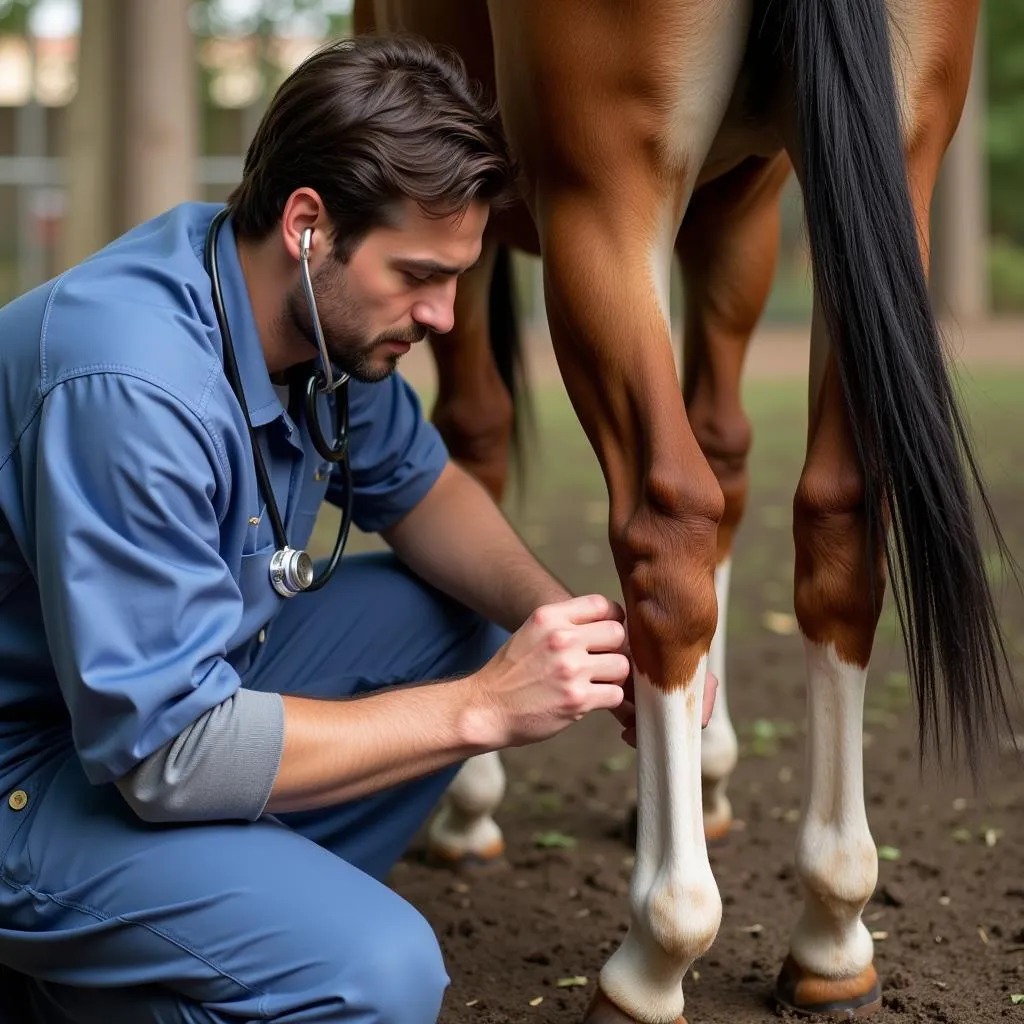 Veterinarian Examining Horse for Growth