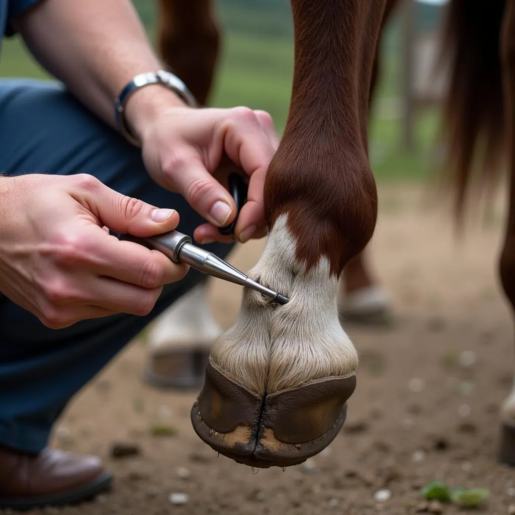 Veterinarian Examining Horse's Hoof