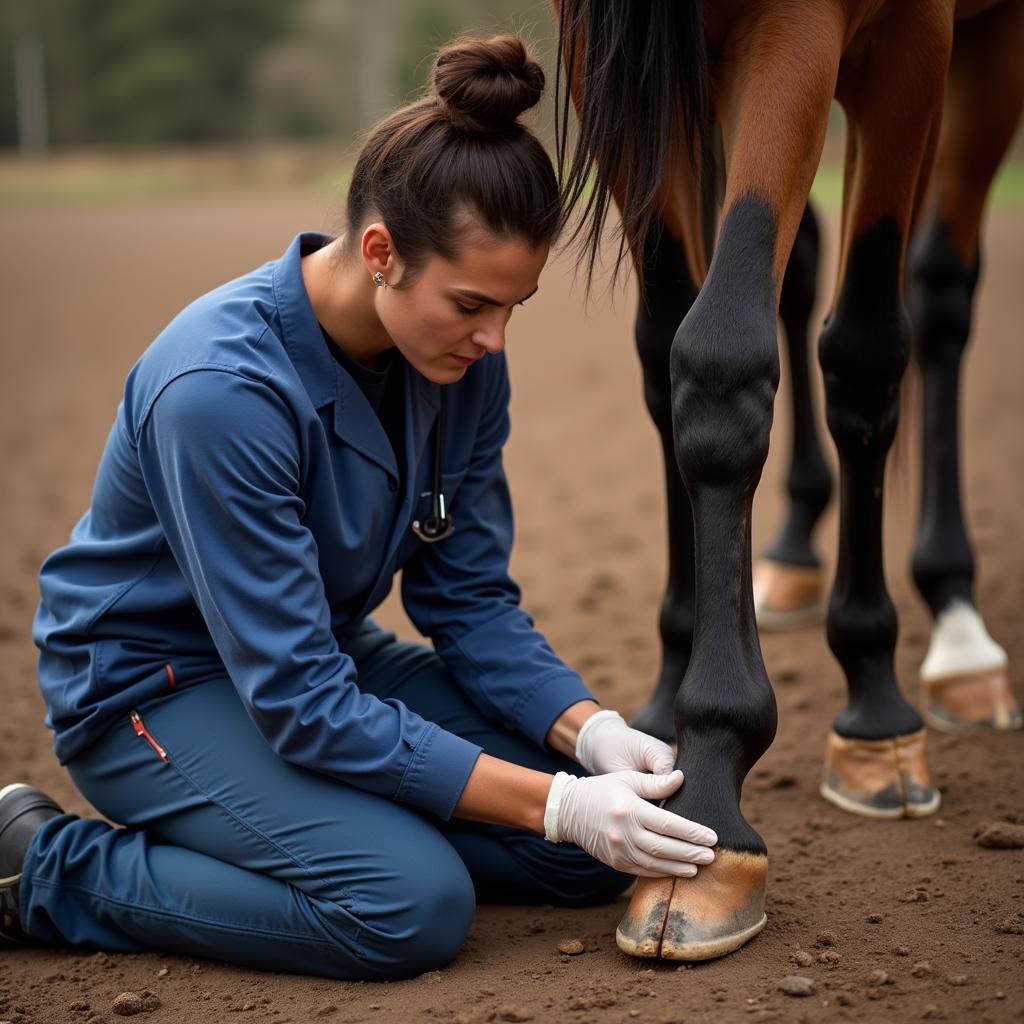 Veterinarian Examining Horse Hoof